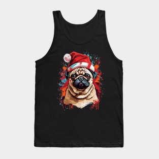 Pug Dog Christmas with Santa Hat Tank Top